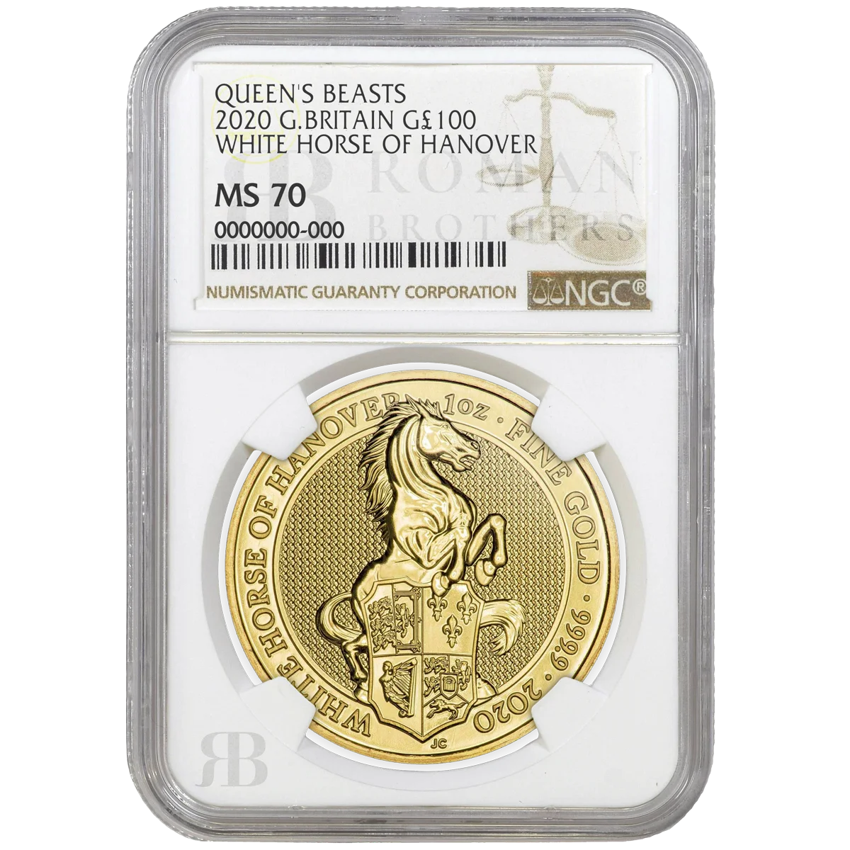 The Queen’s Beast Series 2020.  The White Horse of Hanover PCGS Graded from MS68+
