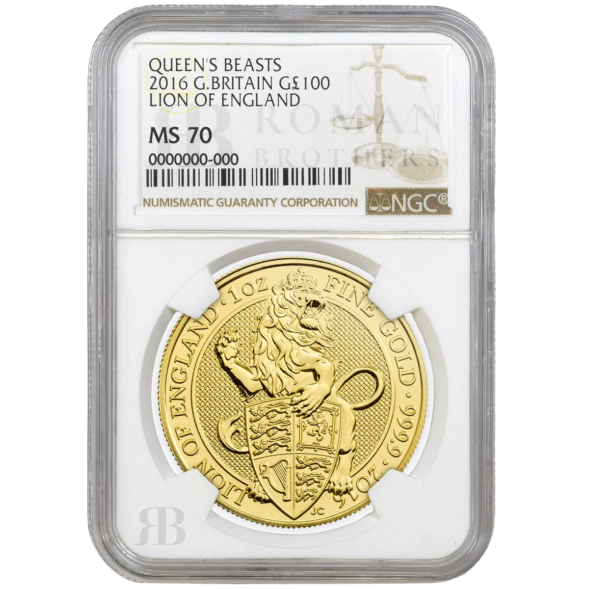 The Queen’s Beast Series 2016.  Lion Of England Graded MS68+