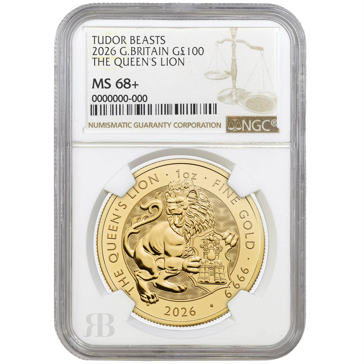 Tudor Beast 2026 The Queen's Lion 1oz Gold Coin Graded from MS68+