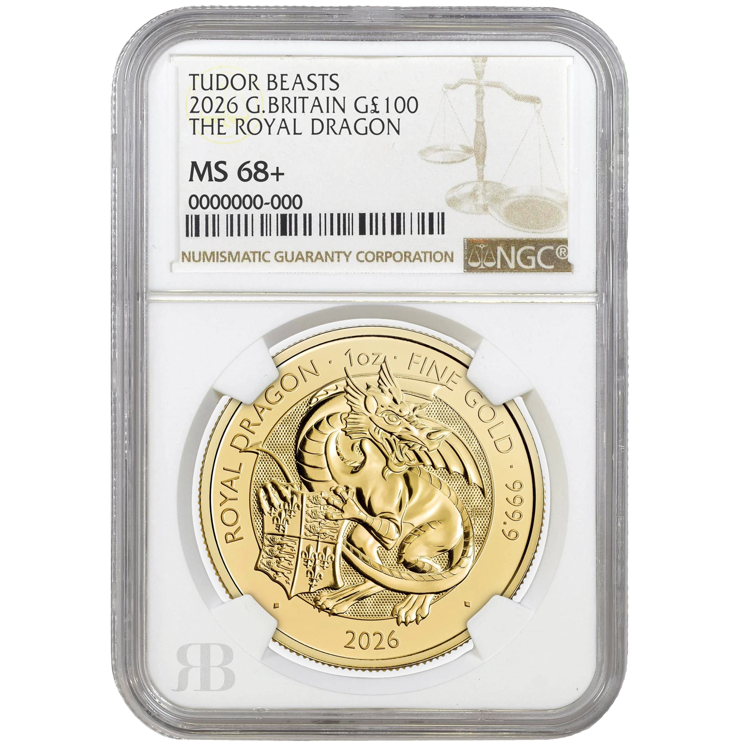 Tudor Beast 2026 The Royal Dragon 1oz Gold Coin Graded from MS68+